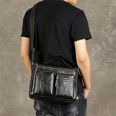 Leather Mens Cool Messenger Bag Black Shoulder Bag for men