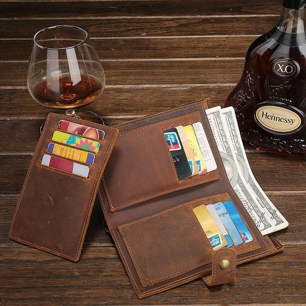 Cool Brown Vintage Mens Leather Long Wallet Bifold Long Wallet for Men FY01092118