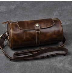 Leather Mens Vintage Brown Side Bag Barrel Messenger Bag Small Bucket Bag For Men