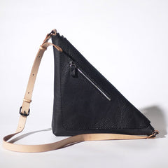 Black Leather Mens Triangle Sling Bag Sling Shoulder Bag Chest Bag for men