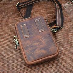 Vintage Brown Leather Men's Cell Phone Holsters Brown Waist Belt Pouch Mini Side Bag For Men