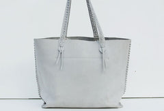 Handmade leather handbag gray tote bag shoulder bag shopper purse women - EverHandmade