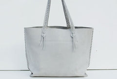 Handmade leather handbag gray tote bag shoulder bag shopper purse women