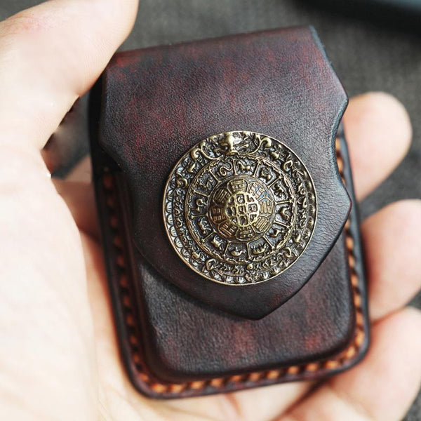 Cool Handmade Coffee Leather Mens Classic Zippo - Back View