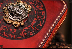 Handmade Leather Small Tooled Mens billfold Wallet Cool Chain Wallet Biker Wallets for Men