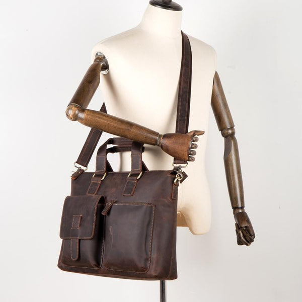 Vintage Brown Leather Mens 15 inches Briefcase - Back View