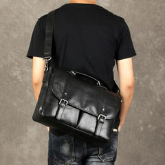 Genuine Leather Mens Cool Black Briefcase Work Bag Business Bag for men