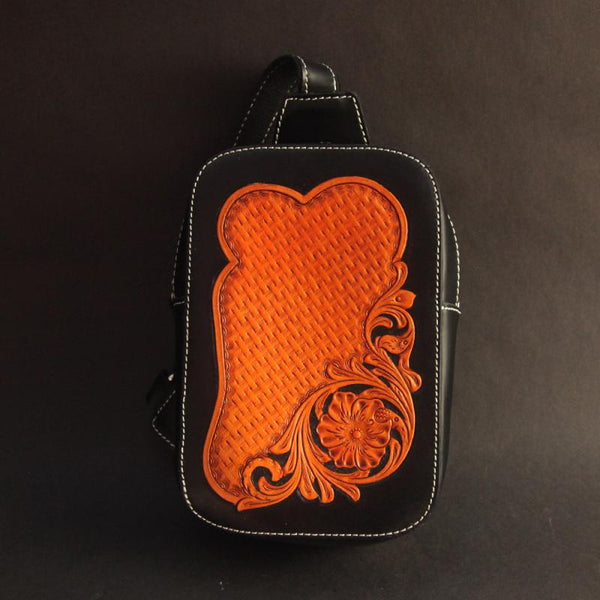 Cool Handmade Tooled Leather Floral Sling Bag - Back View