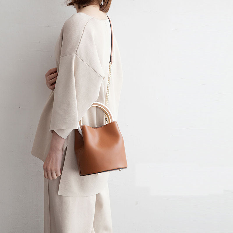 Cute Leather Womens Mini Bucket Handbag Crossbody Purse Barrel Shoulder Bag for Women