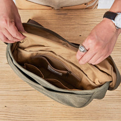 Canvas Mens Small Side Bags Green Canvas Saddle Messenger Bags Canvas Courier Bag for Men