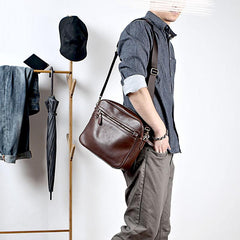 Brown Leather Mens 8 inches Courier Bag Messenger Bag Small Postman Bag For Men