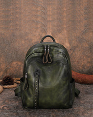 Best Brown Leather Rucksack Womens Vintage School Backpack With Rivet Leather Backpack Purse