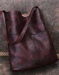 Womens Brown Leather Tote Bags Vertical Womens Handbag Shopper Bag Purse for Ladies