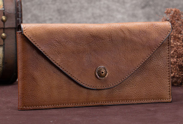 Genuine Leather Wallet Vintage Envelop Wallet Card Holder Purse Clutch For Women