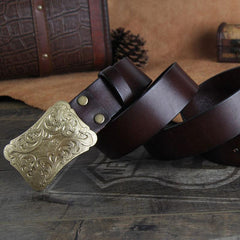 Genuine Leather Punk Rock Biker Trucker Mens Floral Belt Men Black Coffee Belt for Men