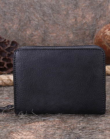 Small Brown Leather Bifold Wallet Vintage Billfold Cute Women Zip Wallet For Lad FDS01181030