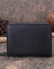 Small Brown Leather Bifold Wallet Vintage Billfold Cute Women Zip Wallet For Ladies