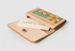 Handmade Leather floral card change coin wallet purse cute small women wallet - EverHandmade
