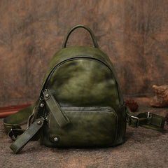 Classic Green Leather Rucksack Womens Compact Leather Backpack Ladies Backpack Purses