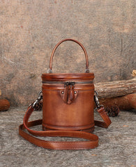 Leather Womens Bucket Handbag Barrel Shoulder Bag Crossbody Purse for Ladies