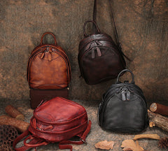 Classic Brown Leather Small Rucksack Womens Compact Leather Backpack Ladies Backpack Purse
