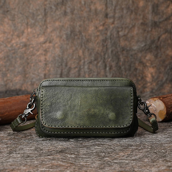 Brown Vintage Womens Leather Mini Shoulder Purse - Chain Detail