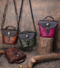 Vintage Leather Womens Bucket Green Shoulder Bag - Interior View