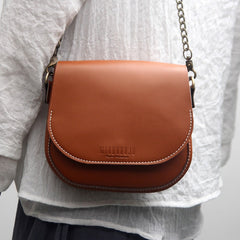 Cute Brown LEATHER Flip Chain Side Bag Handmade WOMEN Saddle Phone Crossbody BAG Purse FOR WOMEN