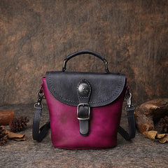 Vintage Leather Womens Bucket Shoulder Bag Handmade - Closure Detail