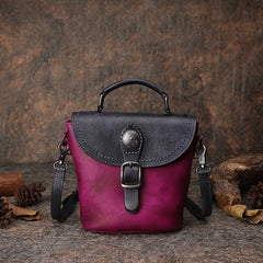 Vintage Leather Womens Bucket Green Shoulder Bag - Closure Detail