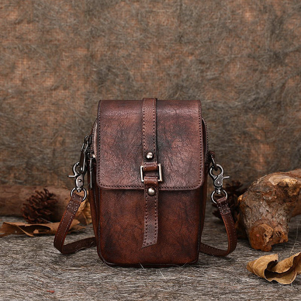 Green Floral Leather Womens VIntage Phone Shoulder - Bill Slots Detail