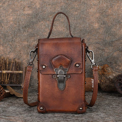 Leather Womens Small Box Shoulder Bag Cube Small Handmade Handbag Purse for Ladies
