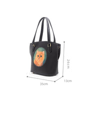 Handmade Womens Brown Leather Tote Handbag Purse Black Cat Tote Bag for Women