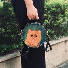 Handmade Womens Tooled Leather Around Handbag Purse Cat Crossbody Bag for Women