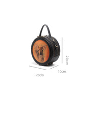 Handmade Womens Black Leather Round Handbag Purse Round Deer Crossbody Bag for Women