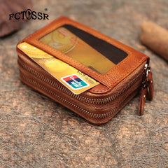 Leather Zipper Card Wallets Cute Small Women Double Zip Card Wallets For Ladies