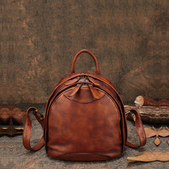 Classic Coffee Leather Small Rucksack Womens Compact Leather Backpack Ladies Backpack Purse