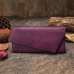 Purple Womens Vintage Leather Trifold Long Wallet - Lifestyle View