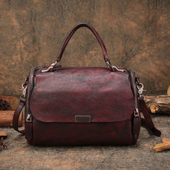 Wine Red Vintage Womens Leather Handbag Purse Handbag Rivet Shoulder Bag for Ladies