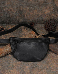 Vintage Women Leather Waist Bag Black Gray Fanny Pack Handmade Hip Packs for Women