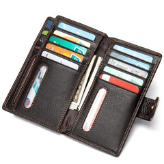 Black Leather Men's Wallet Trifold Long Wallet Multi Cards Long Wallet For Men