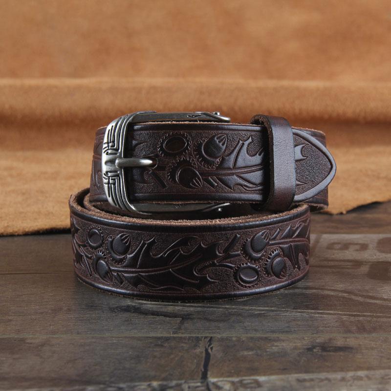 Genuine Leather Punk Rock Biker Tooled Floral Trucker Mens Belt Men Black Coffee Belt for Men