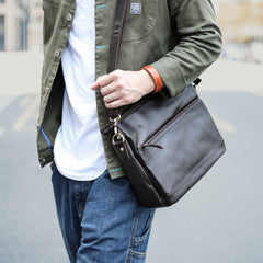 Casual Black Leather Mens Courier Bags Messenger Bags Brown Postman Bags For Men
