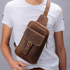 Cool Mens Leather Sling Bag One Shoulder Bag Sling Chest Bag For Men