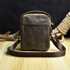 Fashion Brown Leather Mens Small Vertical Side Bag Messenger Bag Tablet Bag For Men