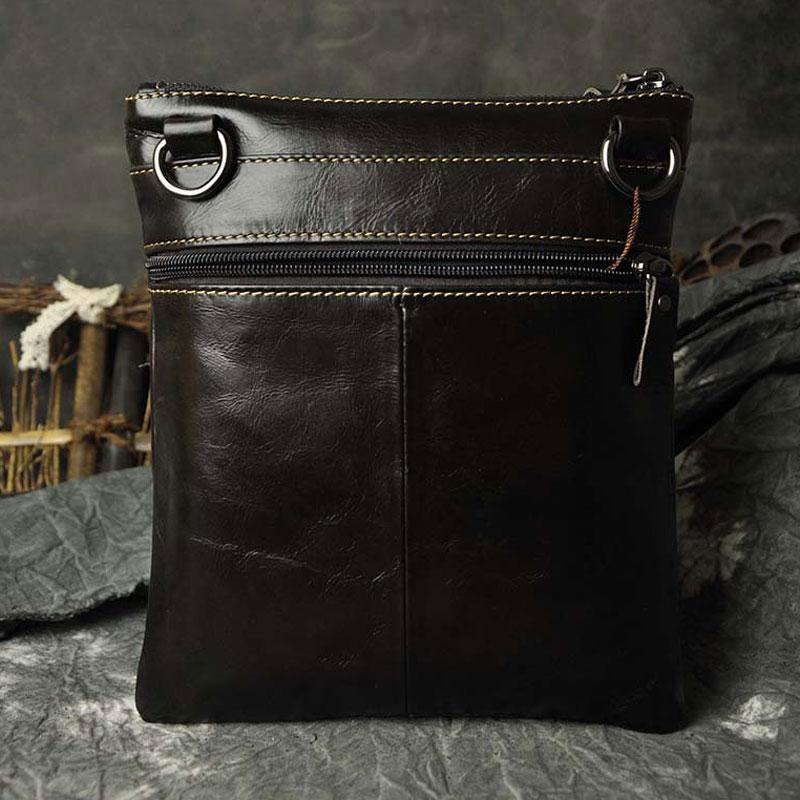 Mens Leather Small Side Bag Messenger Bag Courier bag for Men