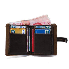 Cool Leather Mens Small Wallet billfold Brown Bifold Wallet Black Multi-card Front Pocket Wallet for Men