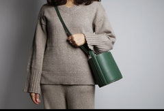 Genuine Leather Cute Bucket Bag Handbag Crossbody Bag Shoulder Bag Women Leather Purse