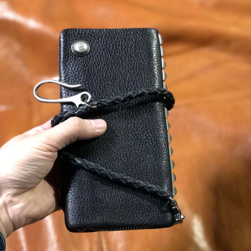 Genuine Leather Mens Cool Biker Chain Wallet - Back View