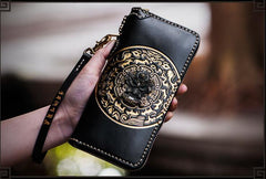 Handmade Leather Tibetan Mens Biker Chain Wallet Cool Leather Wallets Long Clutch Wallets for Men